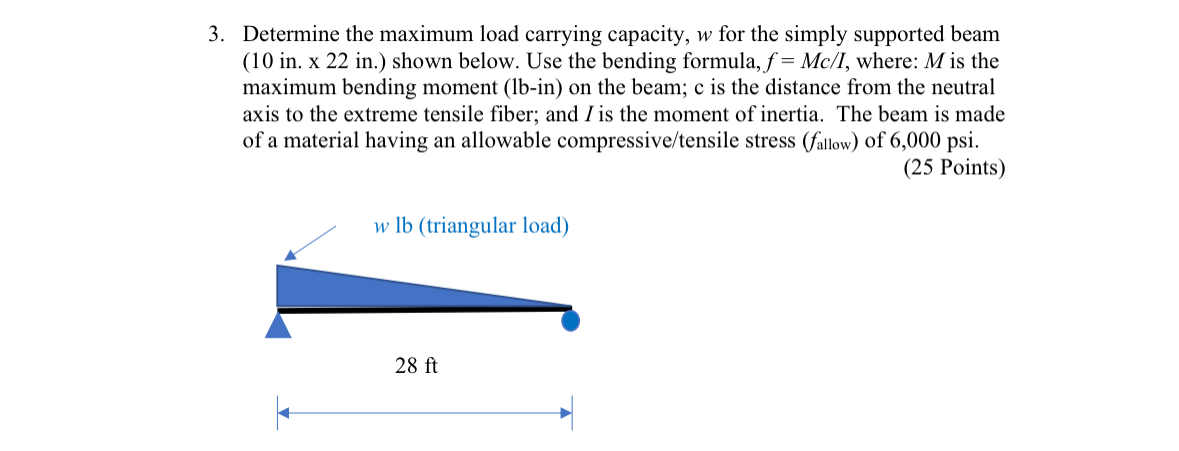 Determine the maximum load carrying capacity, w
