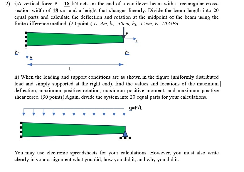 i ) A vertical force P = 1 8 k N acts on the end