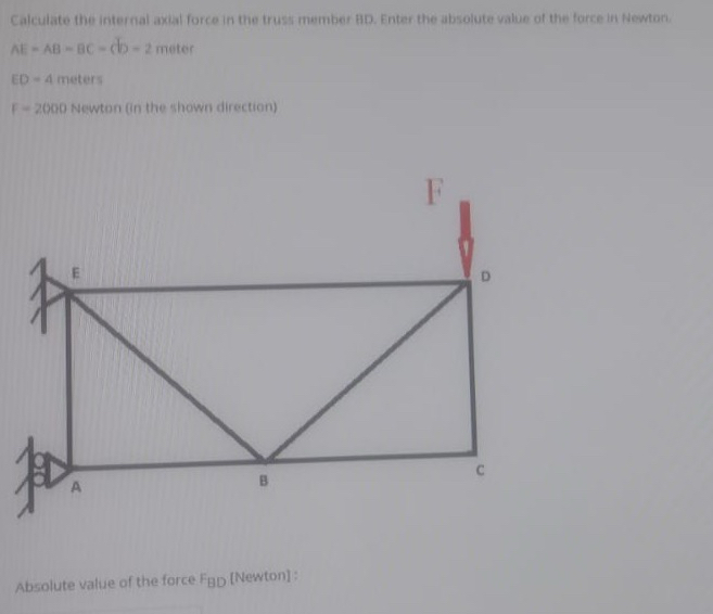 Calculate the internal axial force in the truss