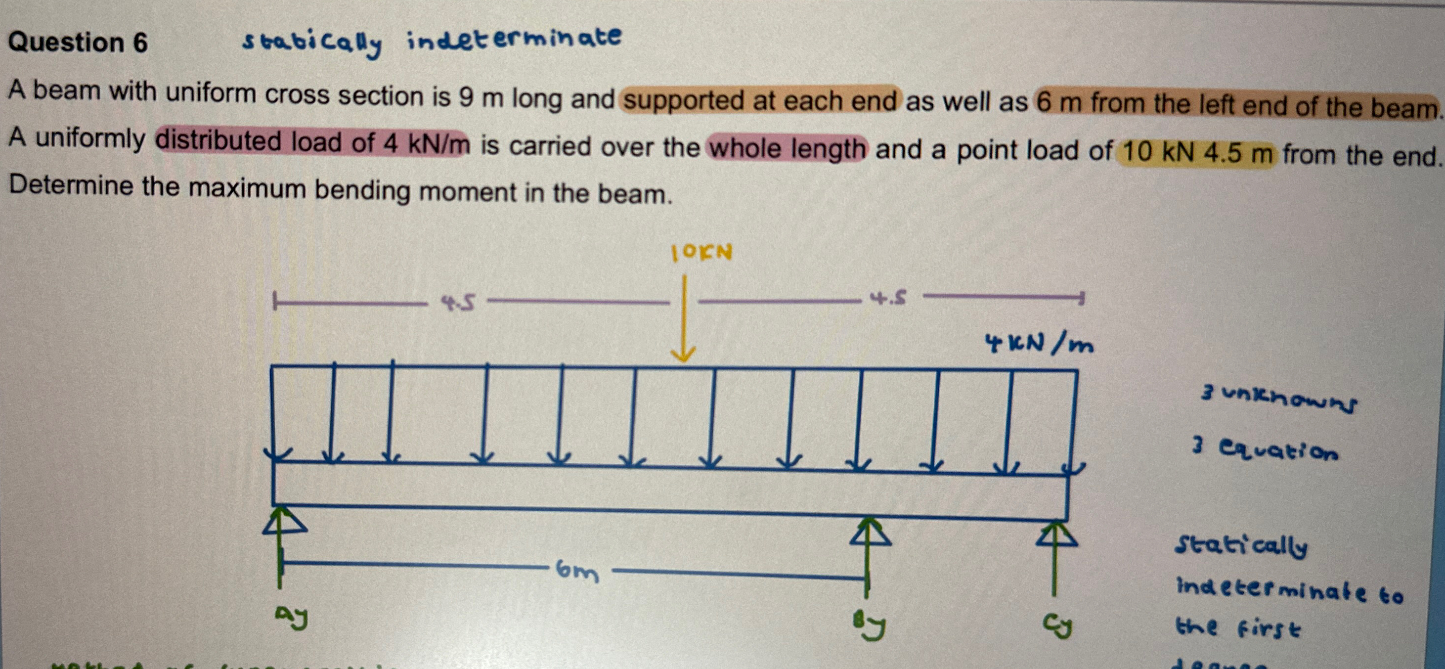Question 6 stabically indeterminate A beam with