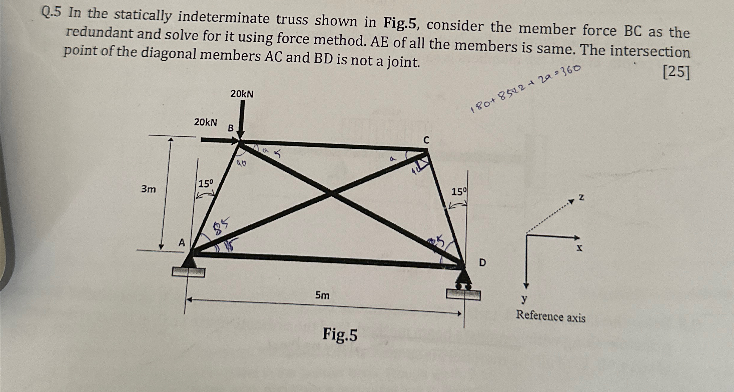 Q . 5 In the statically indeterminate truss shown