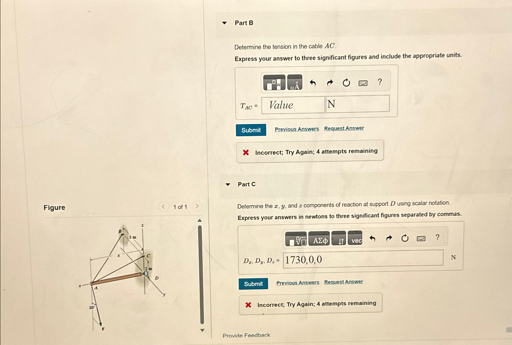 The rod is supported by ball and socket, joint D
