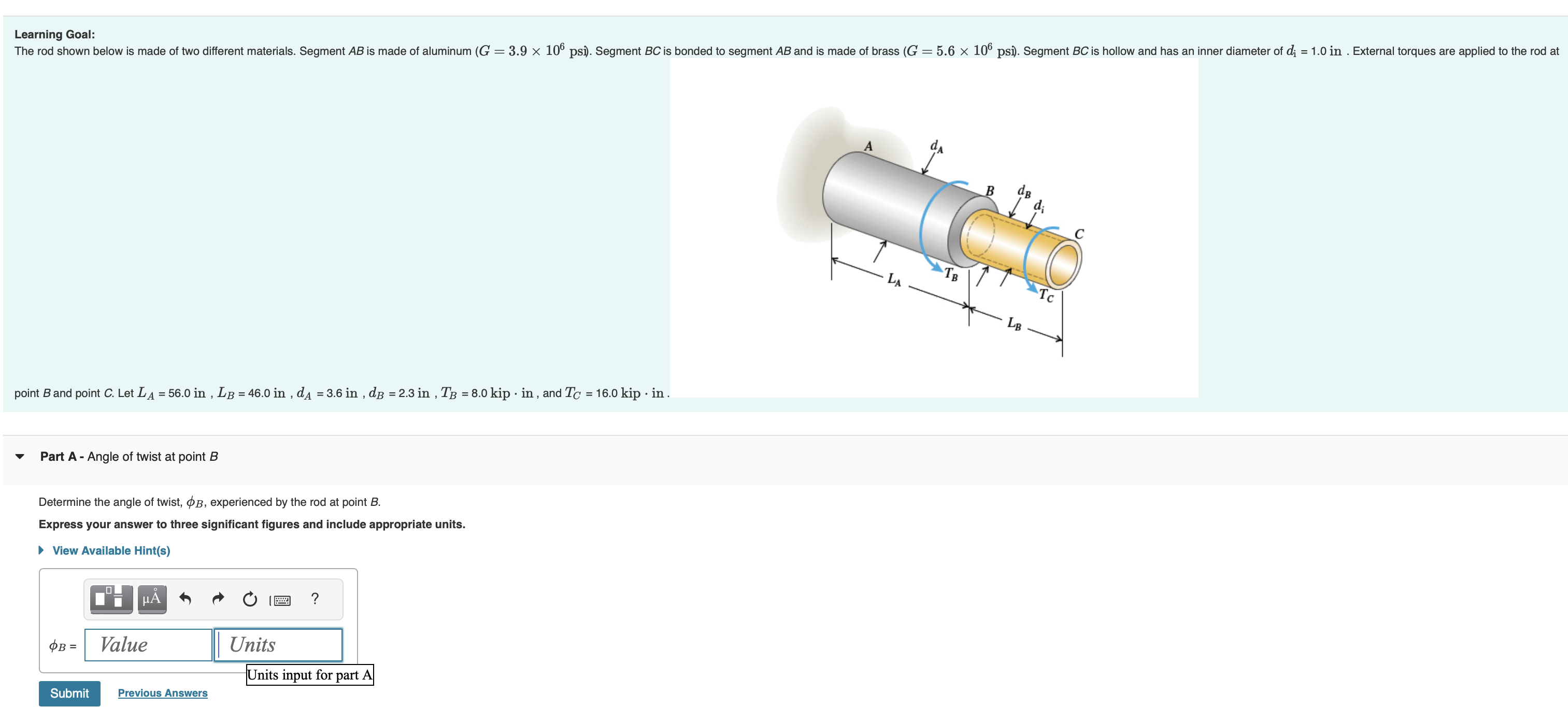 Part B - Angle of twist at point C Learning Goal: