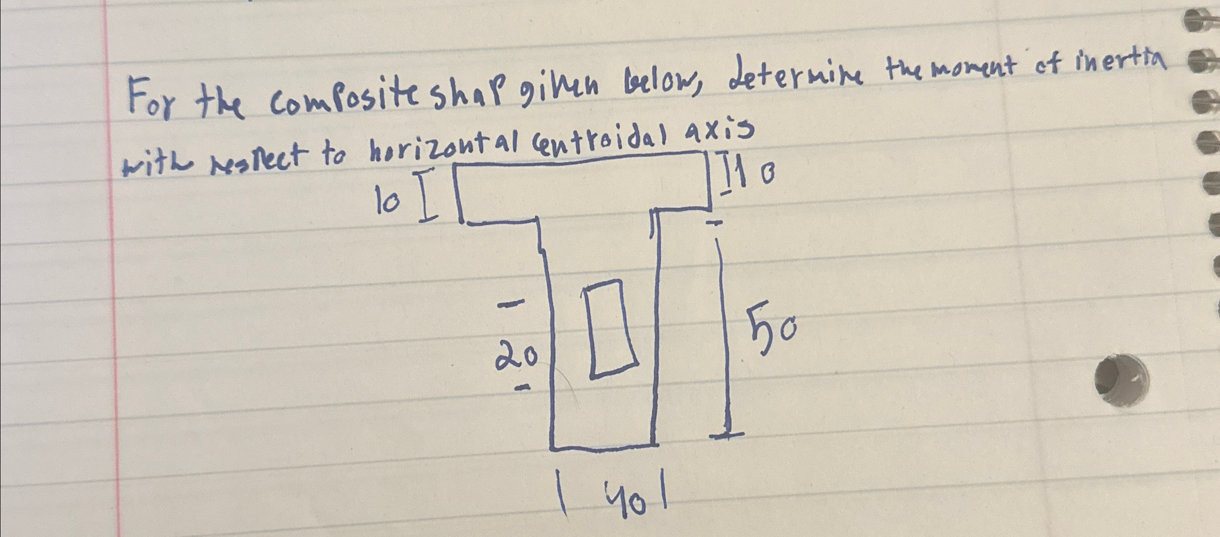 For the composite shap gimen below, deternime the