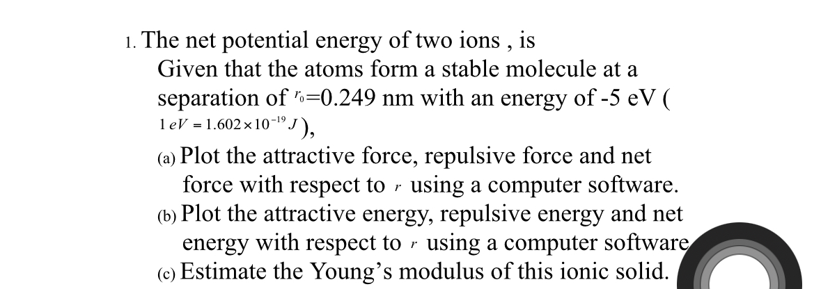 The net potential energy of two ions, is Given