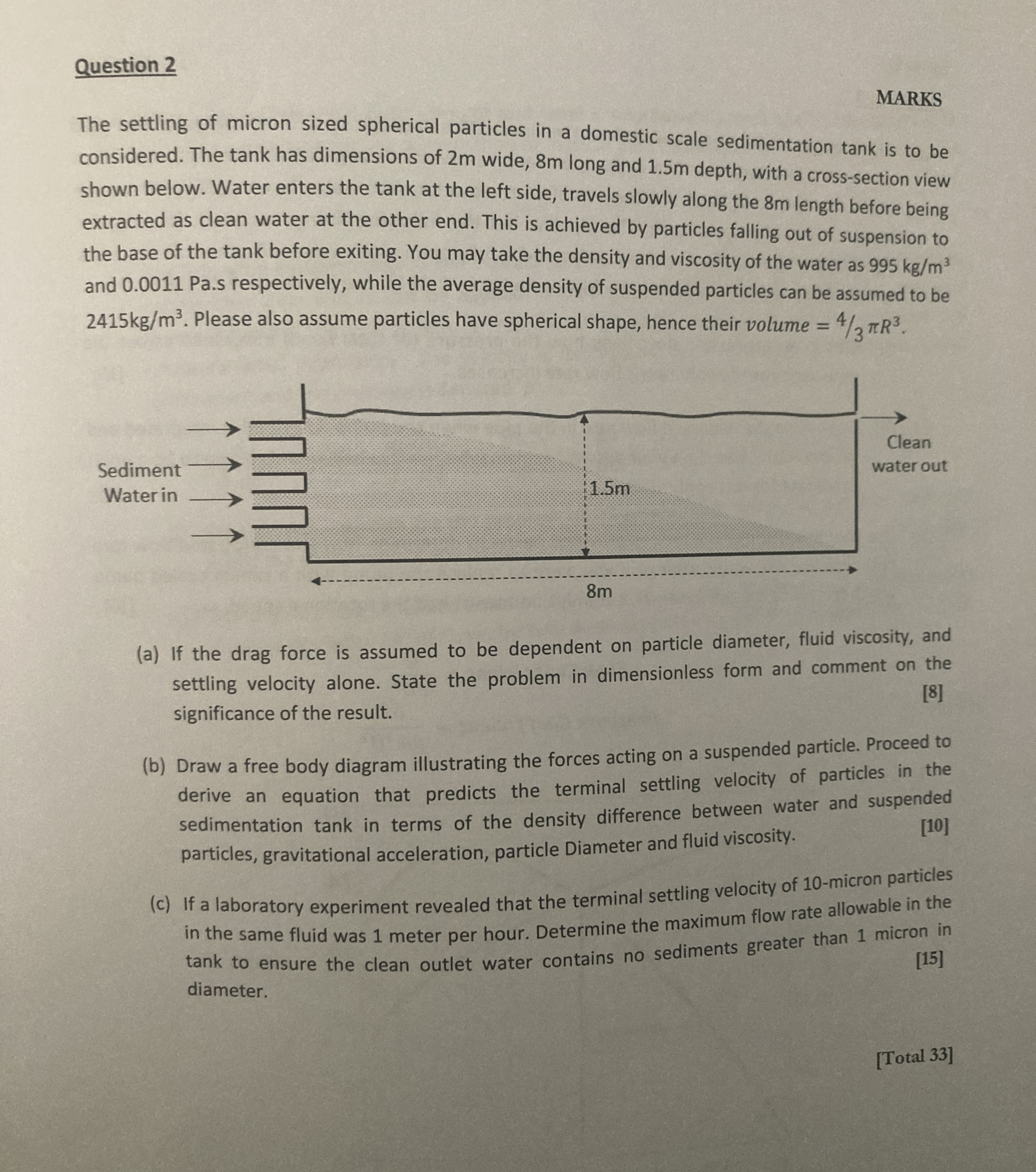 Question 2 MARKS The settling of micron sized
