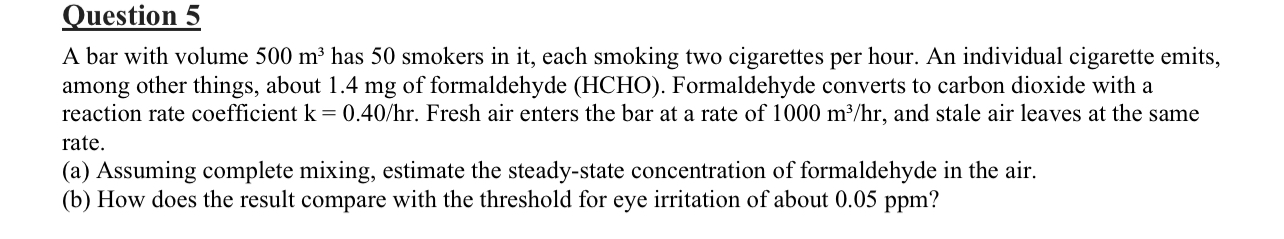 Question 5 A bar with volume 5 0 0 m 3 has 5 0