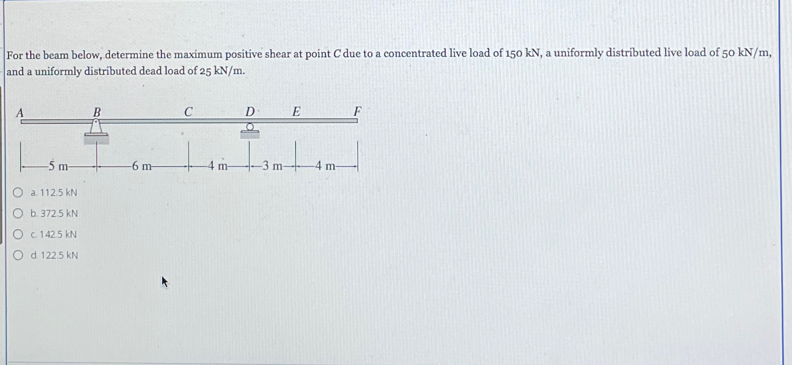 For the beam below, determine the maximum