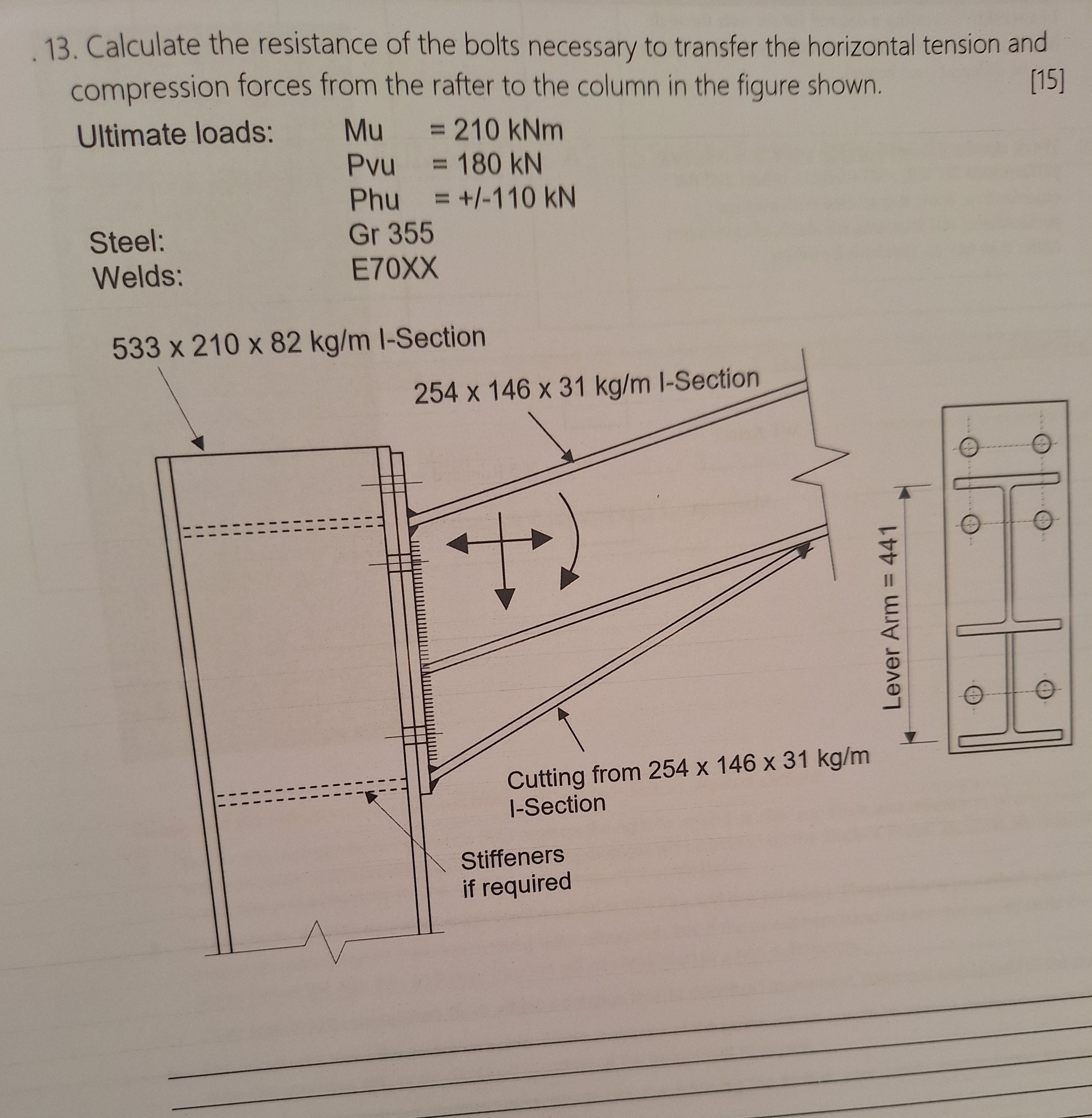 Calculate the resistance of the bolts in the