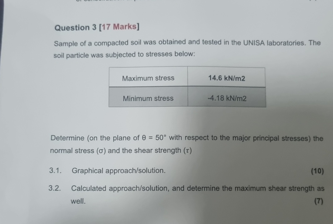 Question 3 [ 1 7 Marks ] Sample of a compacted