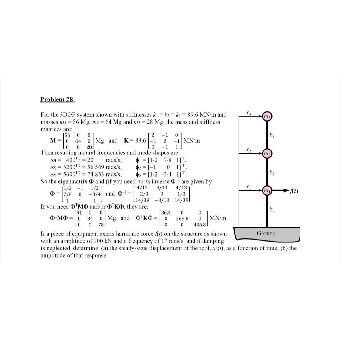 Problem 2 8 For the 3 DOF system shown with