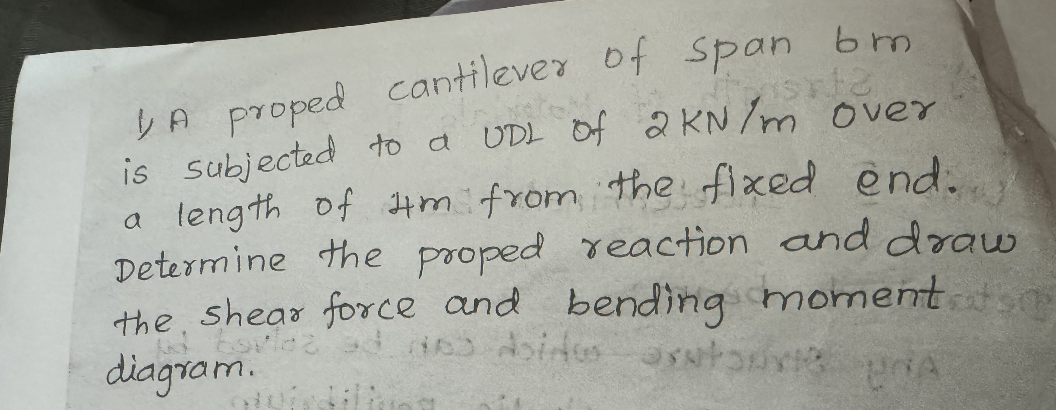 A proped cantilever of span 6 m is subjected to a