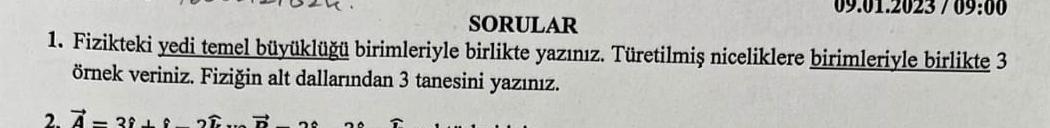 SORULAR Fizikteki yedi temel b y kl birimleriyle