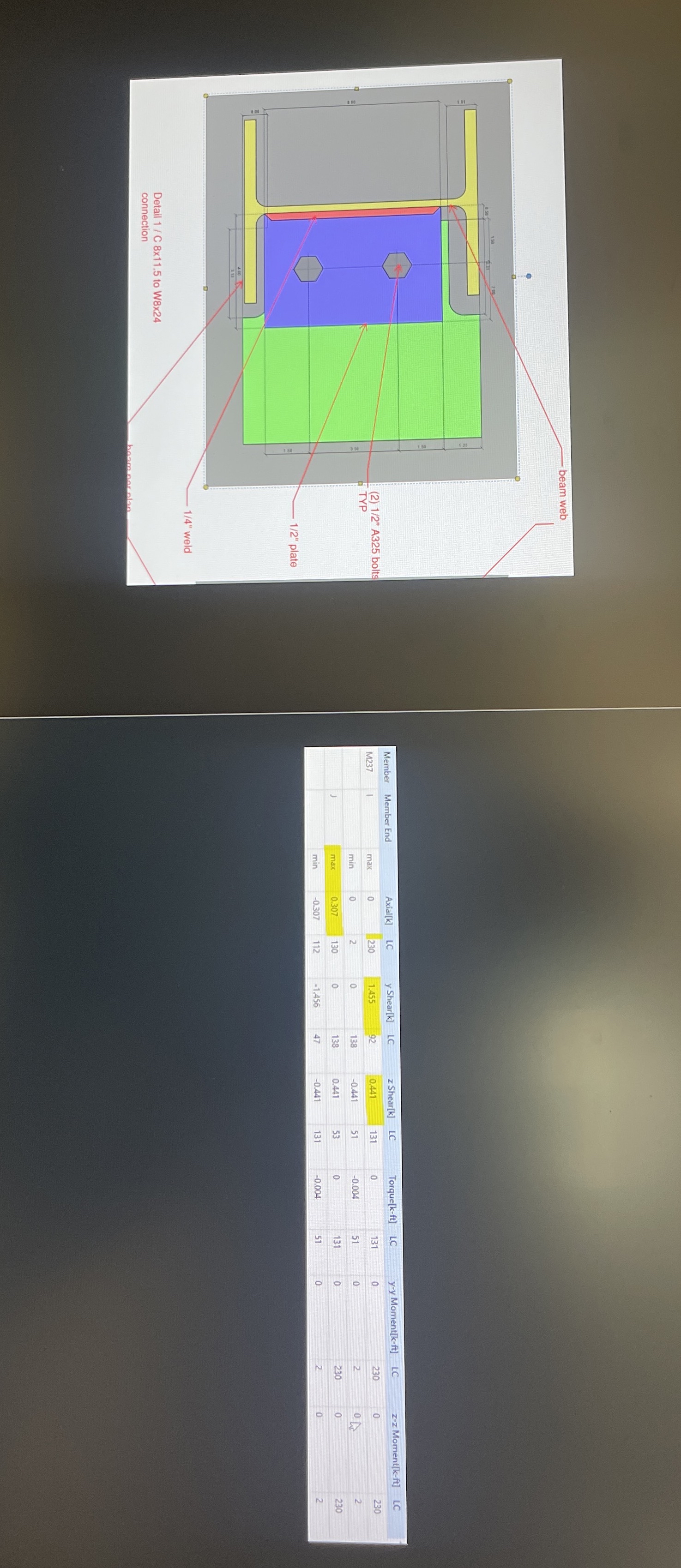 Perform an analysis for a beam to girder shear