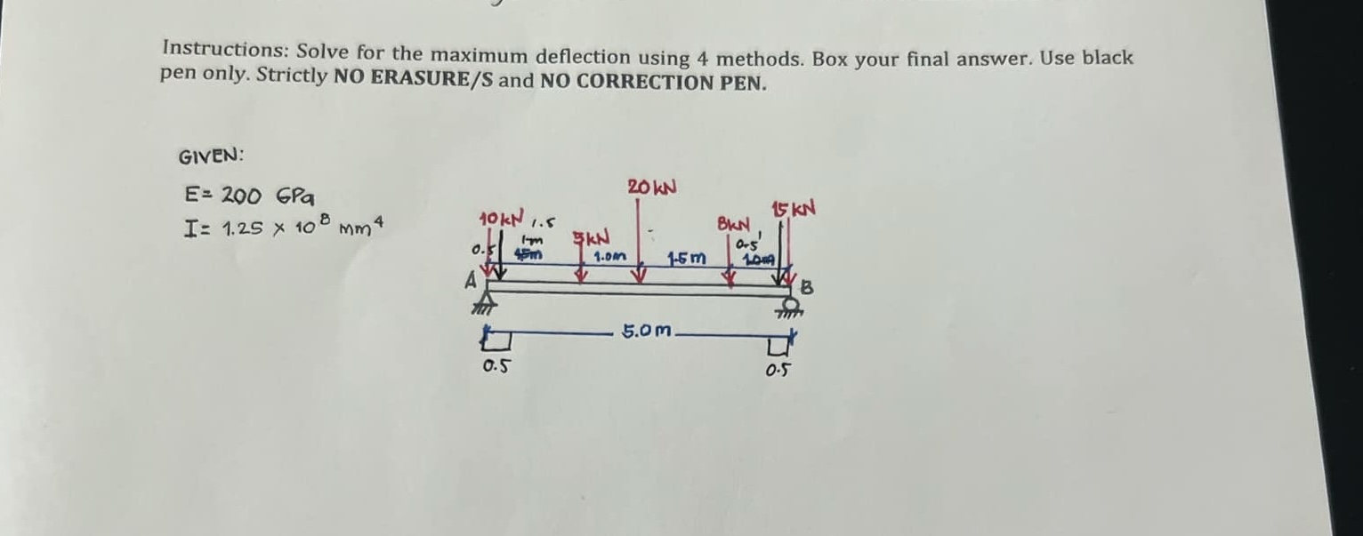 Instructions: Solve for the maximum deflection