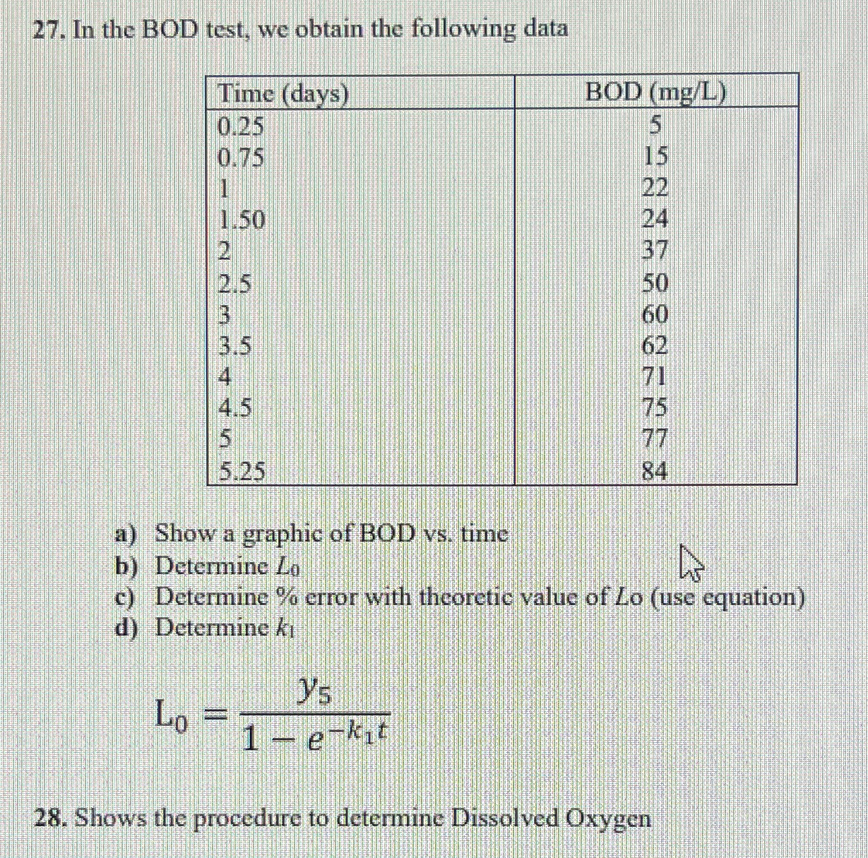 In the BOD test, we obtain the following data \
