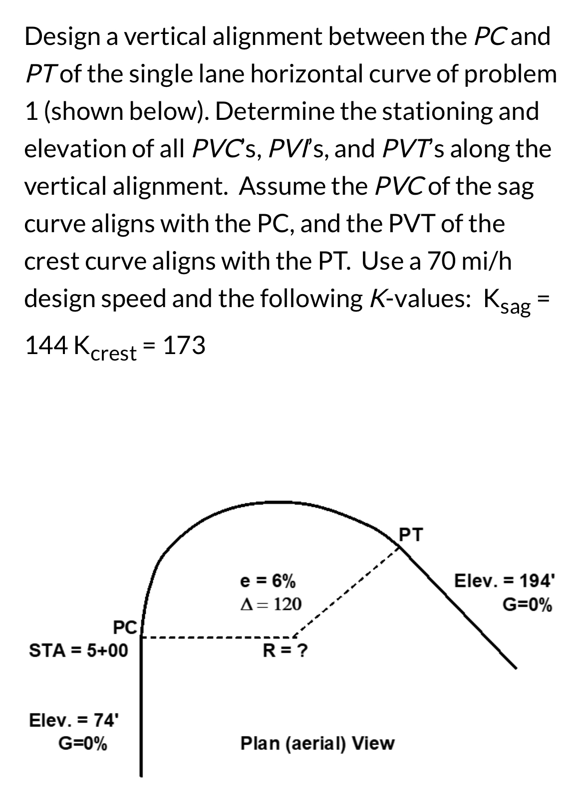 Design a vertical alignment between the P C and P