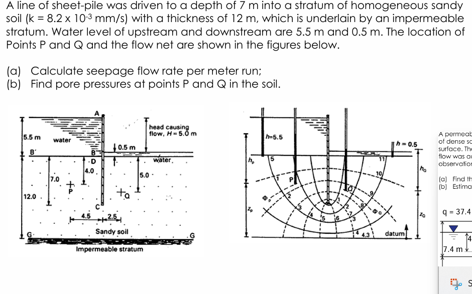A line of sheet - pile was driven to a depth of 7
