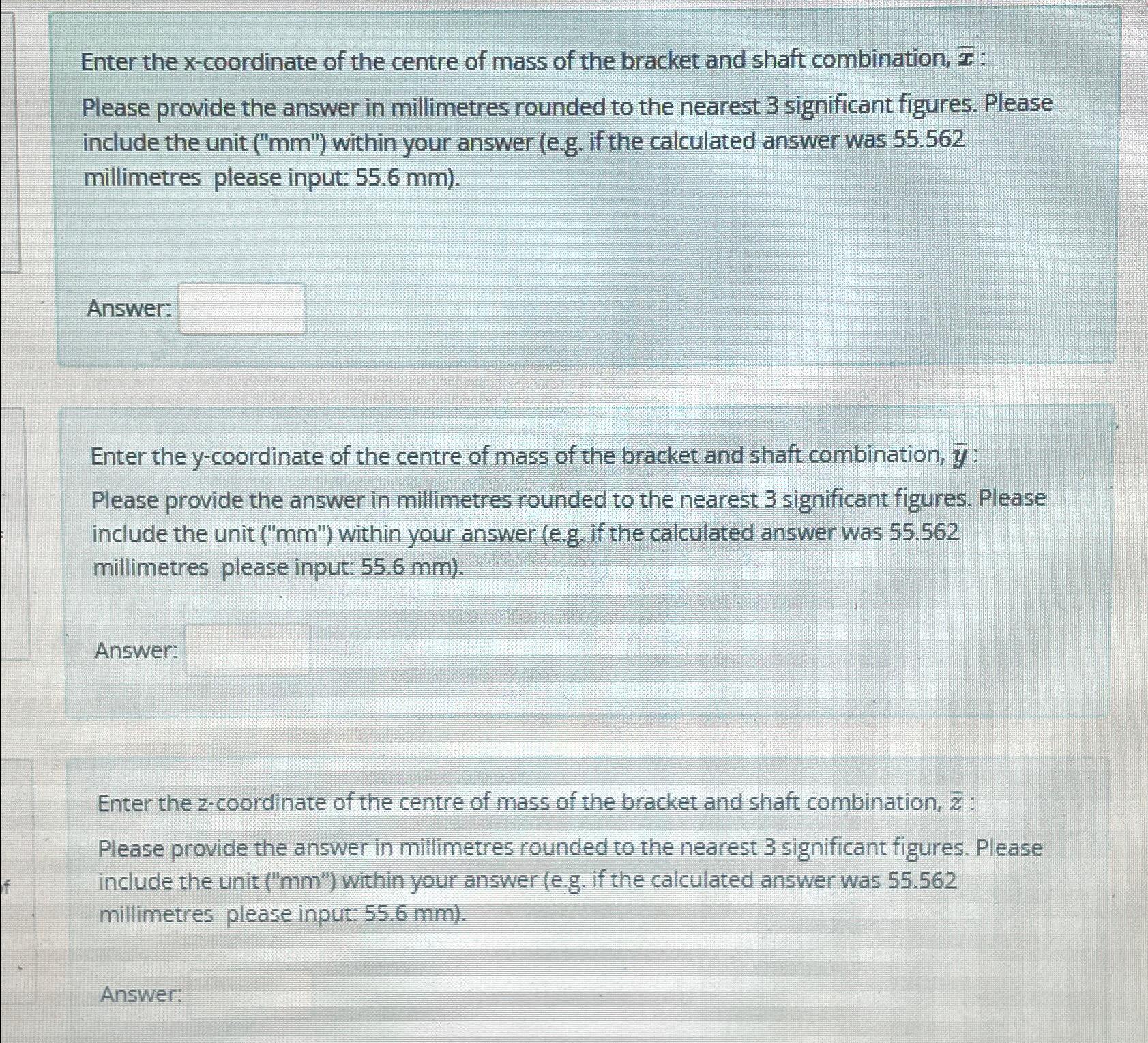 Find the location of the centre of mass of the