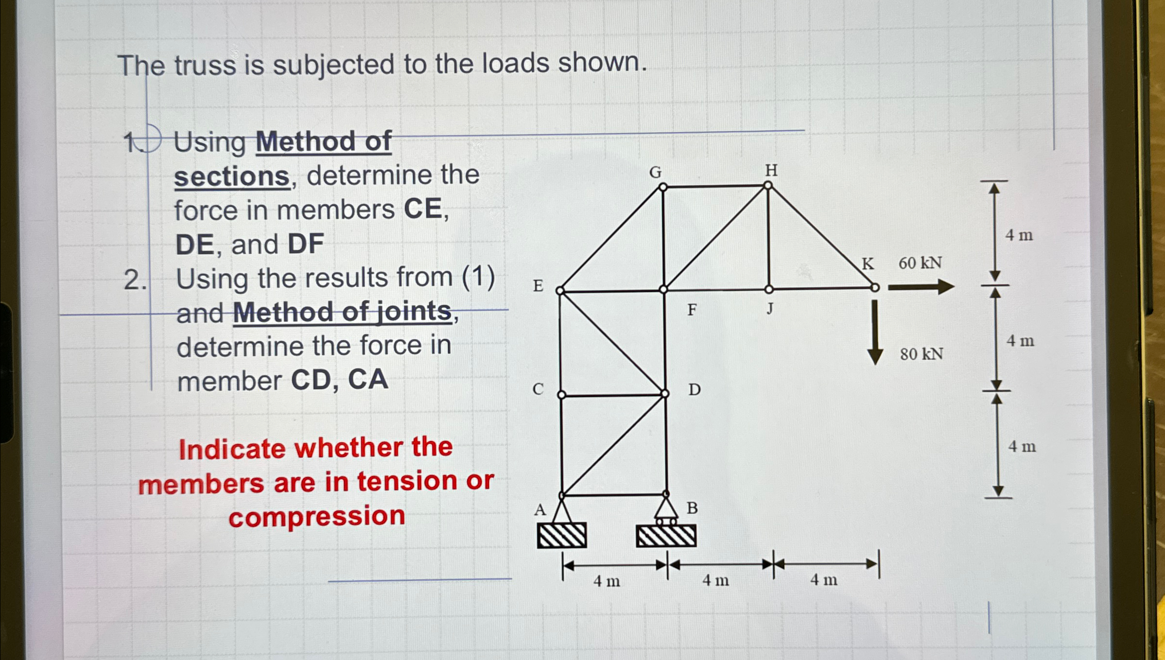 The truss is subjected to the loads shown. Using