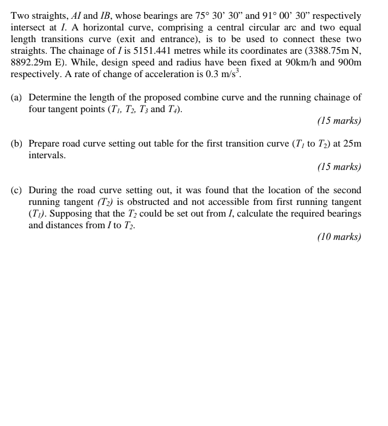 Two straights, A I and I B , whose bearings are 7