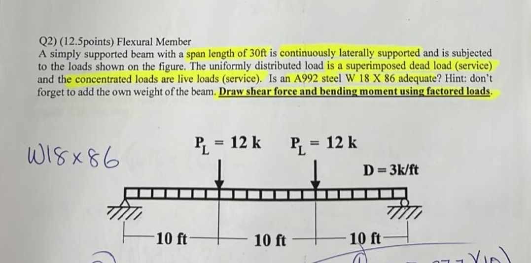 Q 2 ) ( 1 2 . 5 points ) Flexural Member A simply