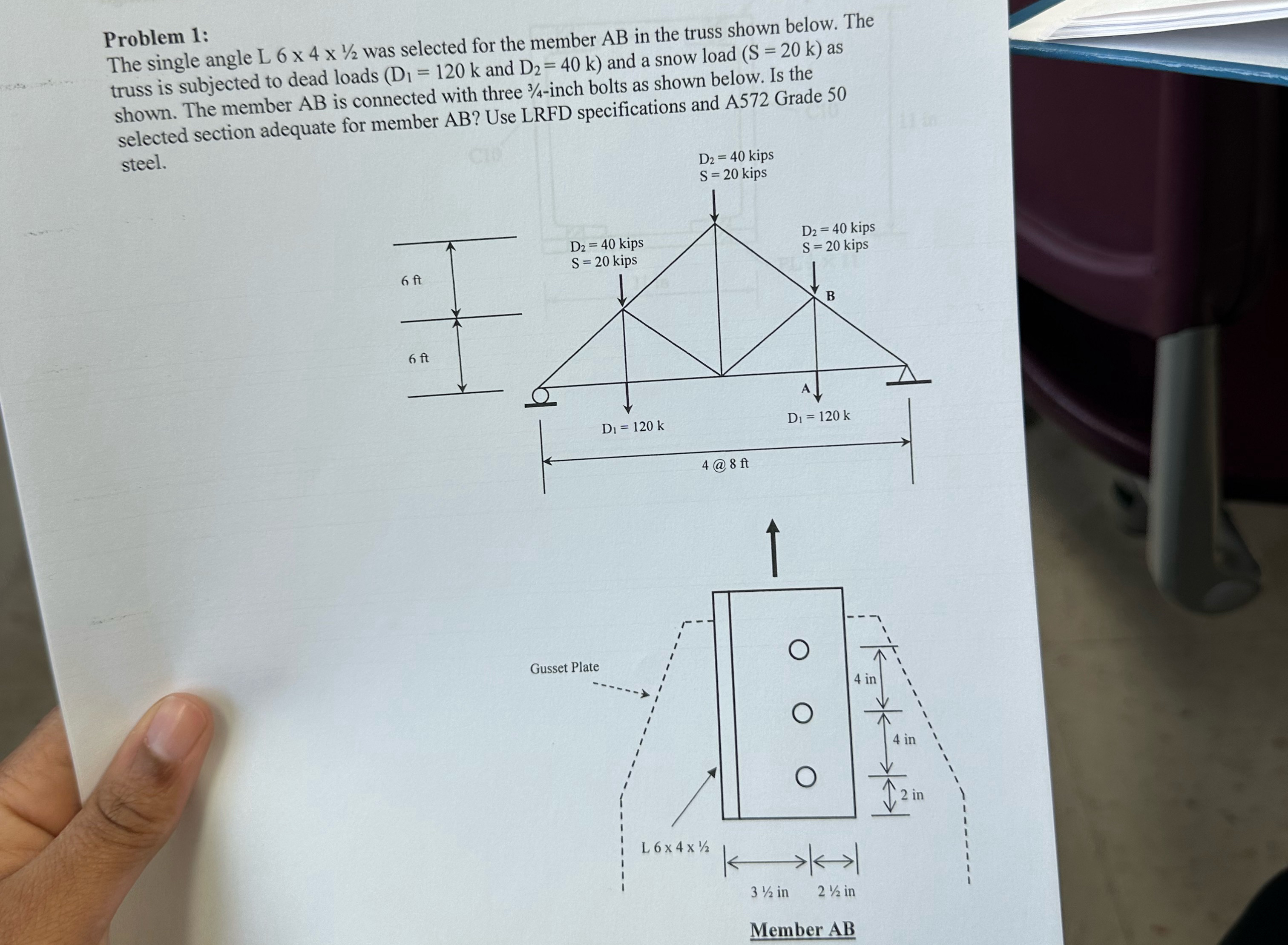 Problem 1 : The single angle L 6 4 1 2 was