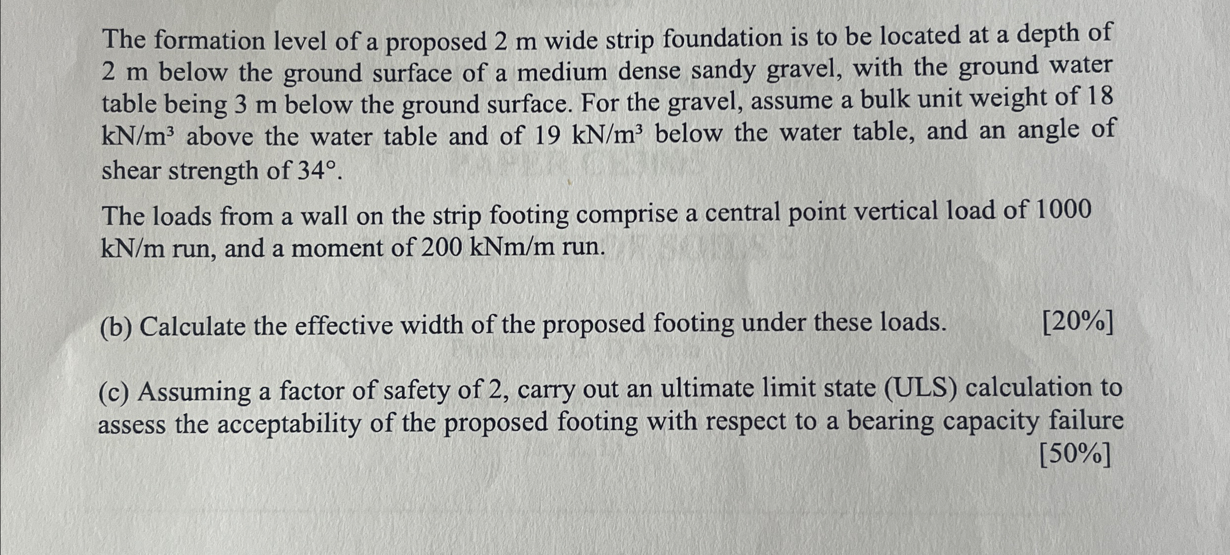 The formation level of a proposed 2 m wide strip