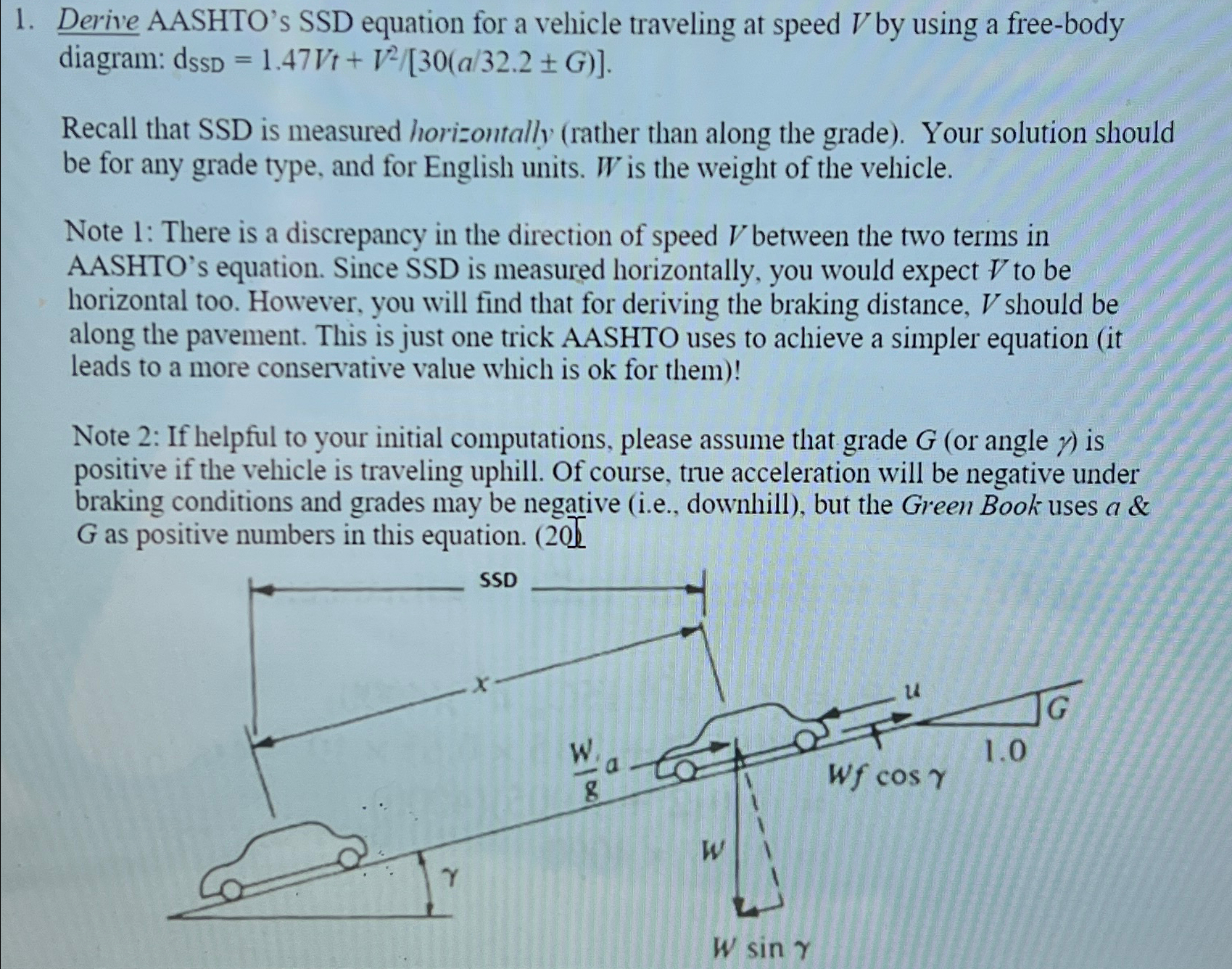 Derive AASHTO's SSD equation for a vehicle