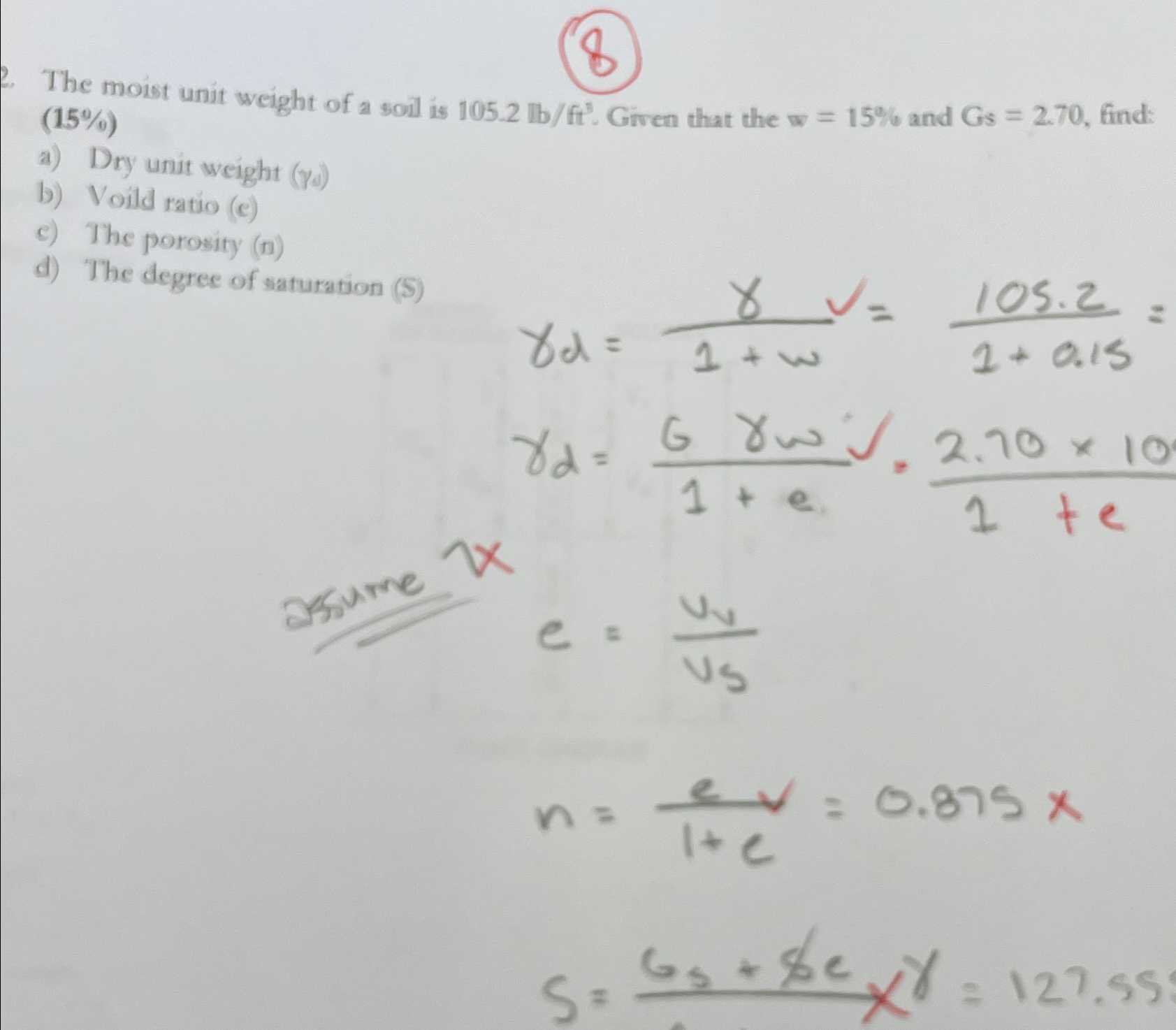 ( 8 ) ( 1 5 % ) a ) Dry unit weight ( ( : d } b )