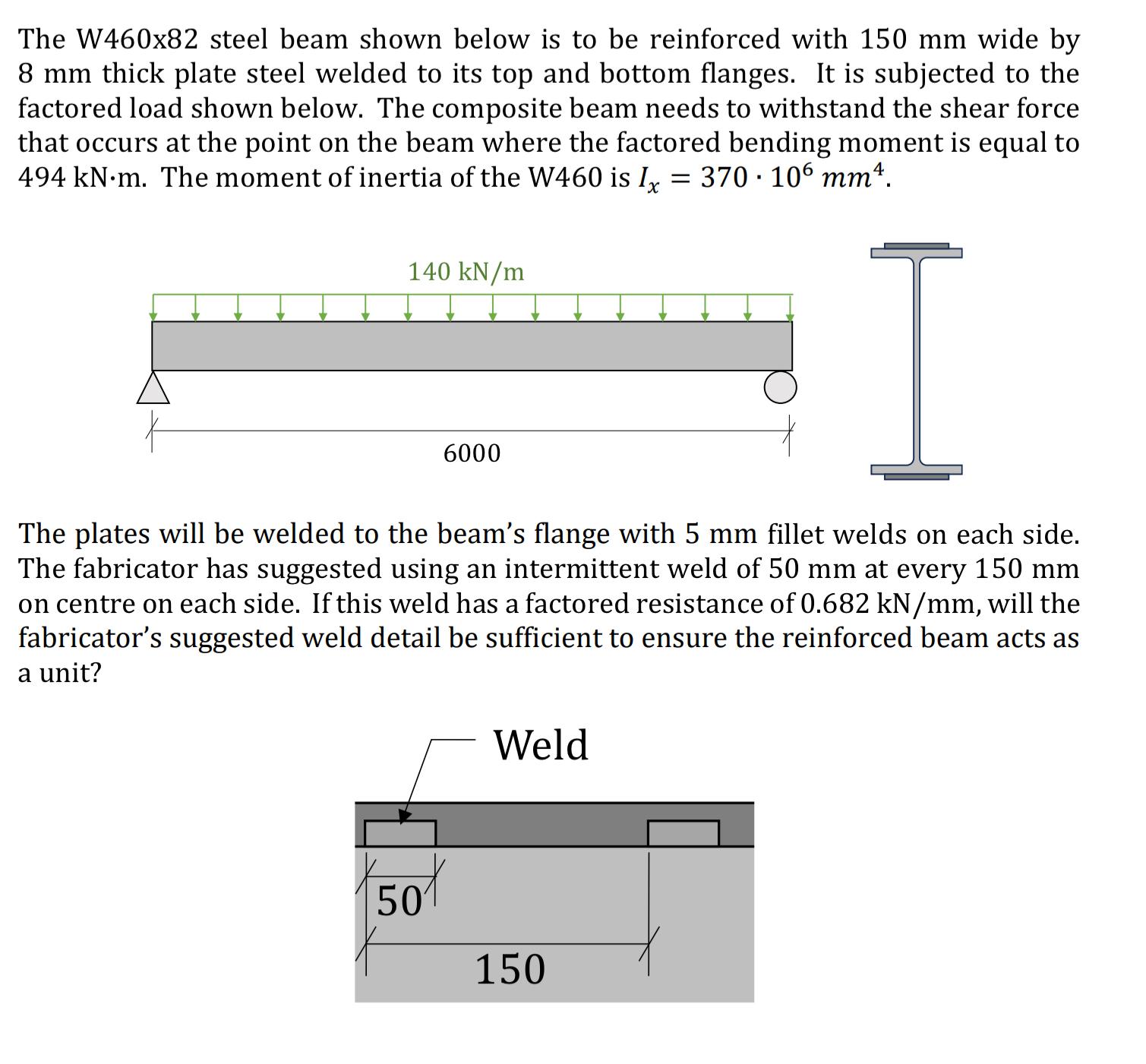 The W 4 6 0 x 8 2 steel beam shown below is to be