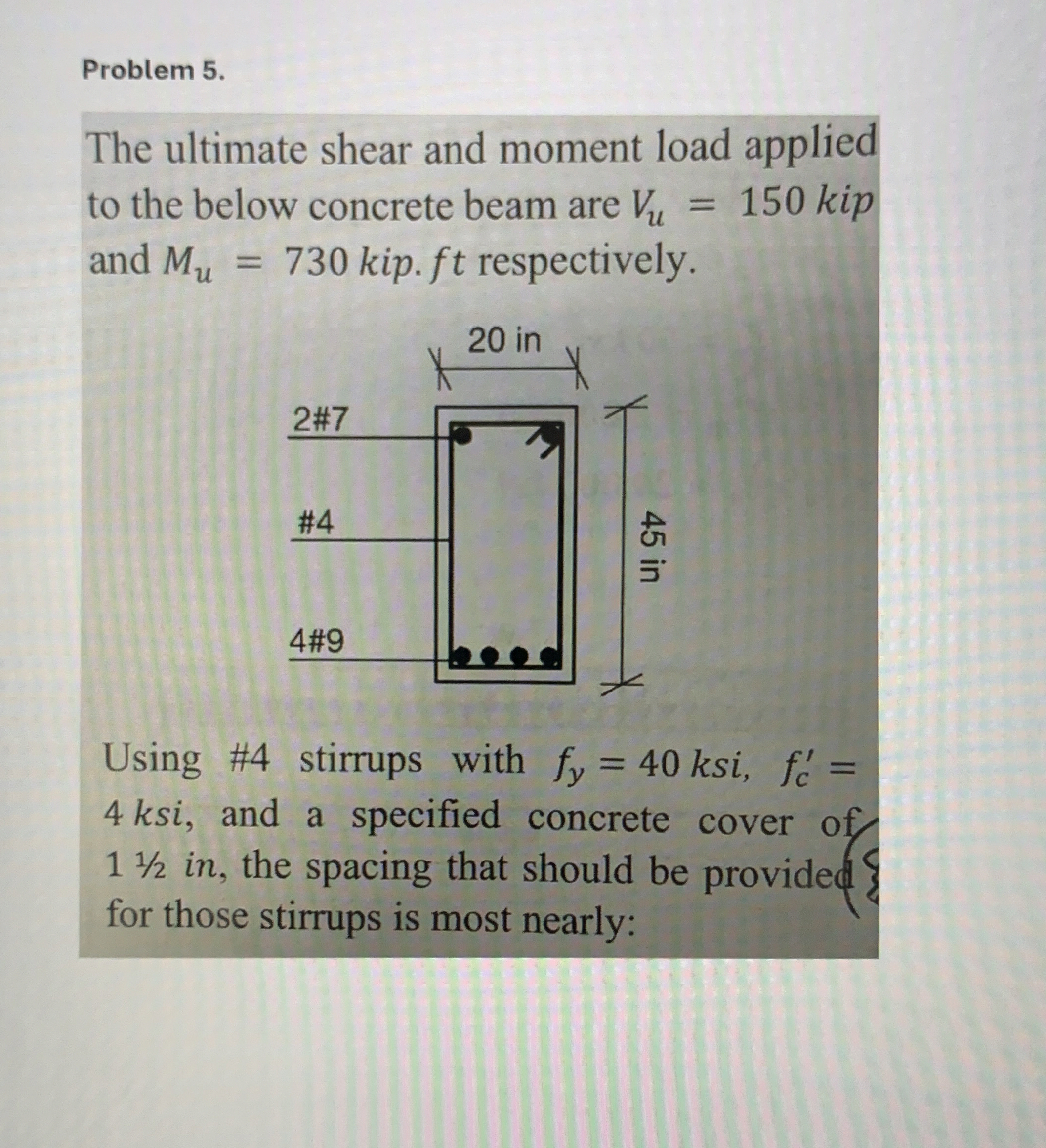 Problem 5 . The ultimate shear and moment load
