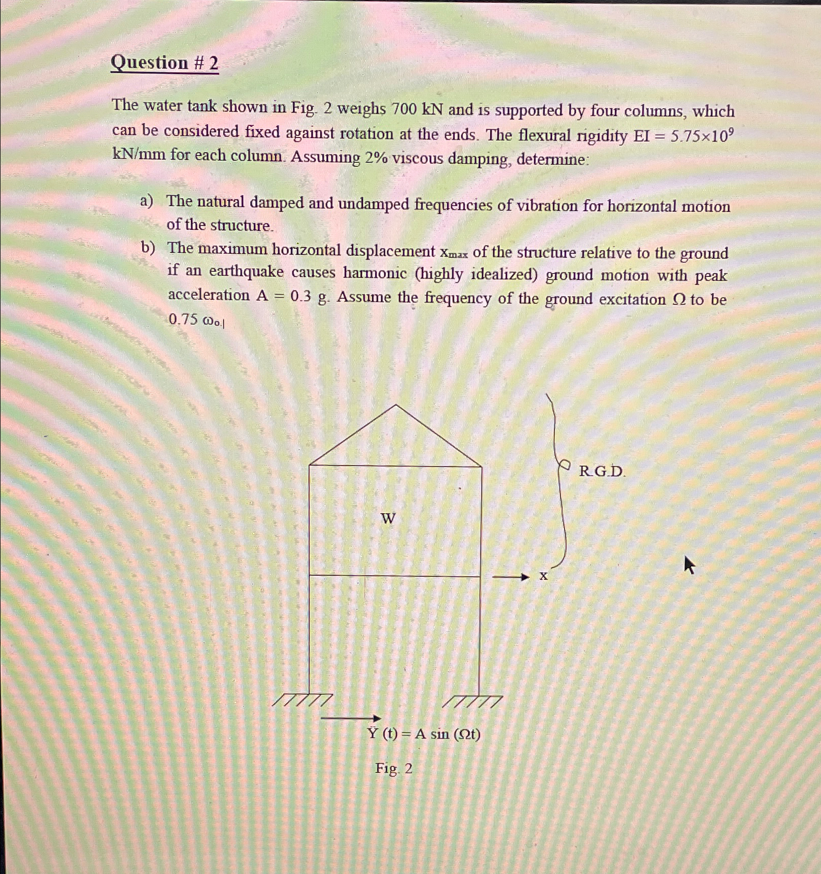 The water tank shown in Fig. 2 weighs 7 0 0 kN