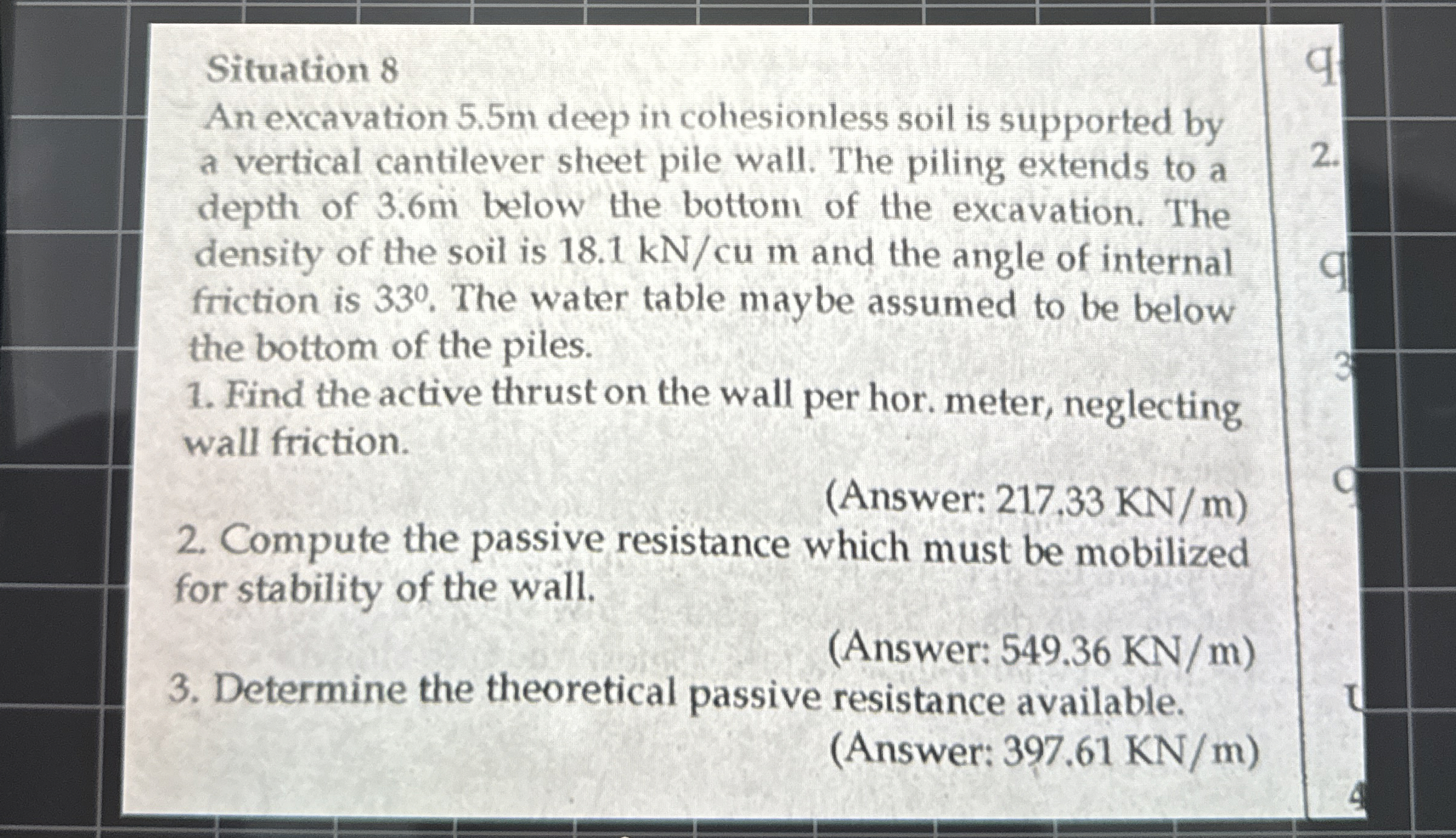 Situation 8 An excavation 5 . 5 m deep in