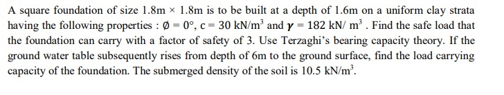 A square foundation of size 1 . 8 m 1 . 8 m is to