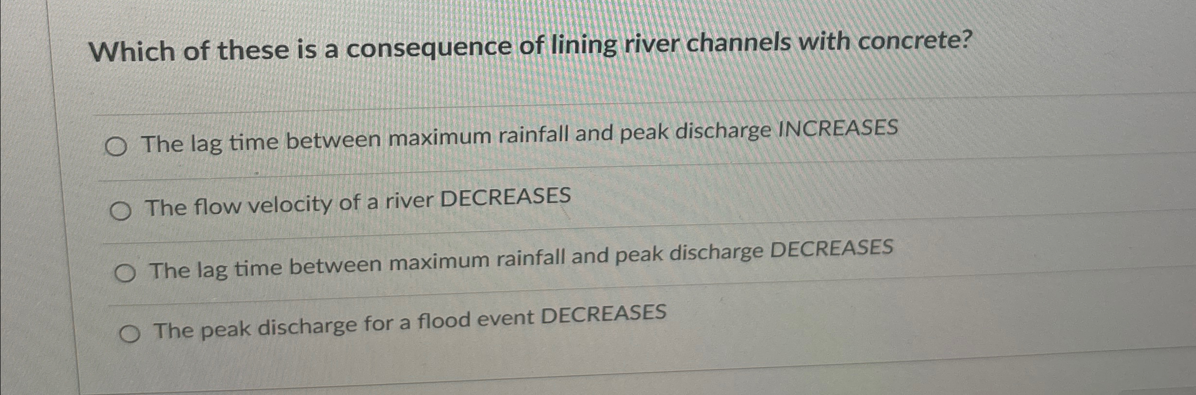 Which of these is a consequence of lining river