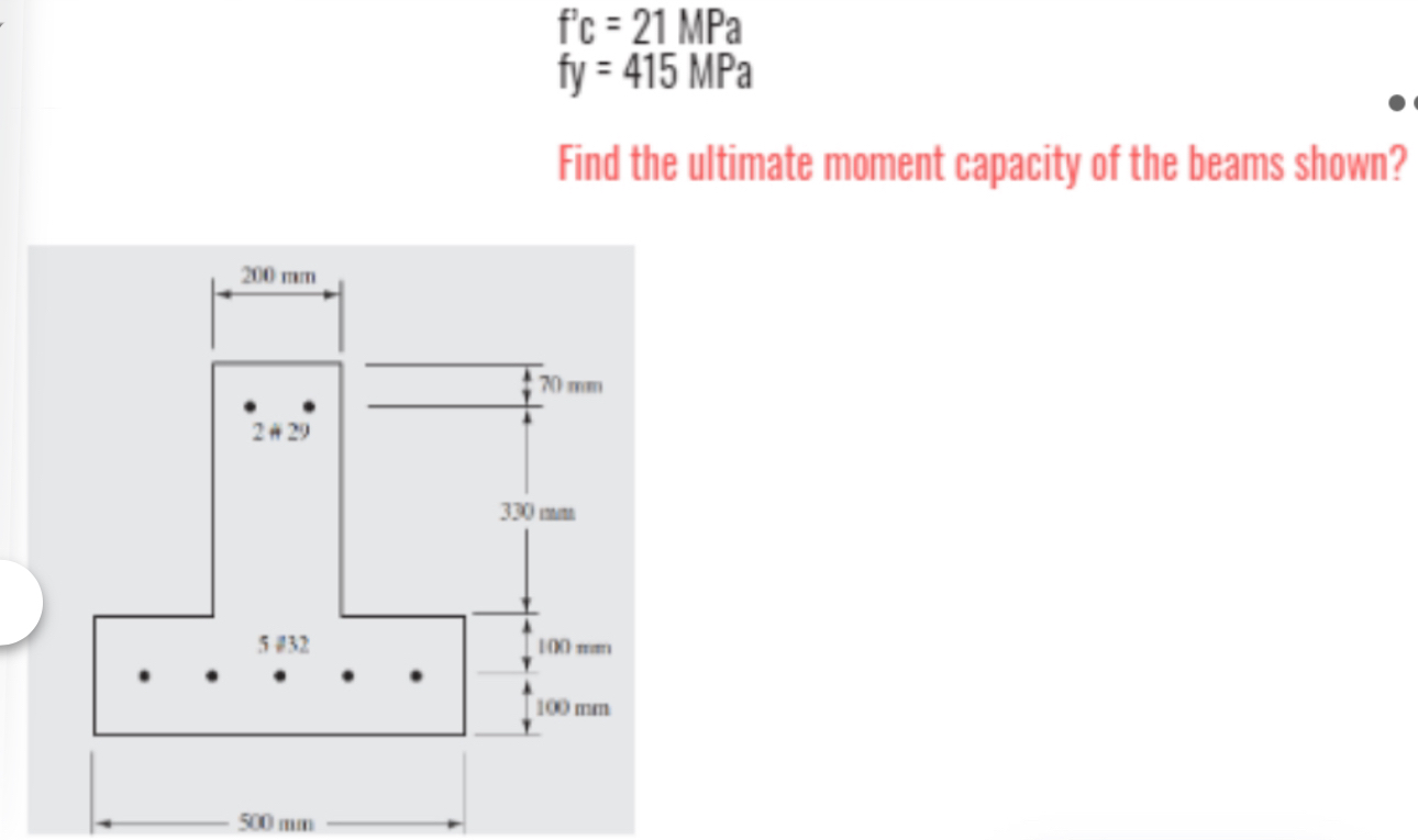 f ' C = 2 1 MPa f y = 4 1 5 MPa Find the ultimate