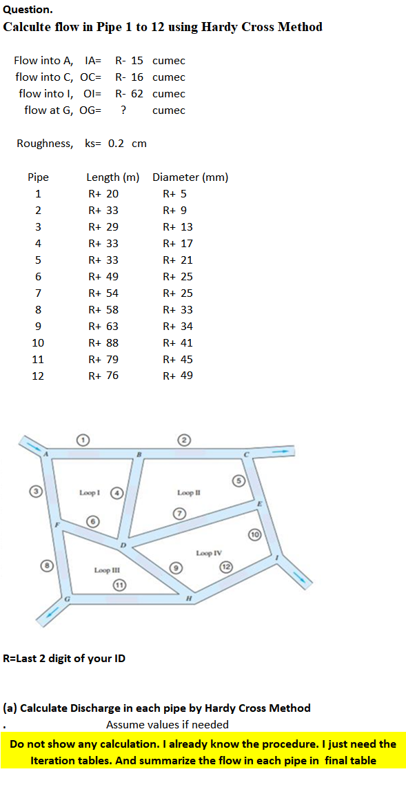 Question. Calculte flow in Pipe 1 to 1 2 using
