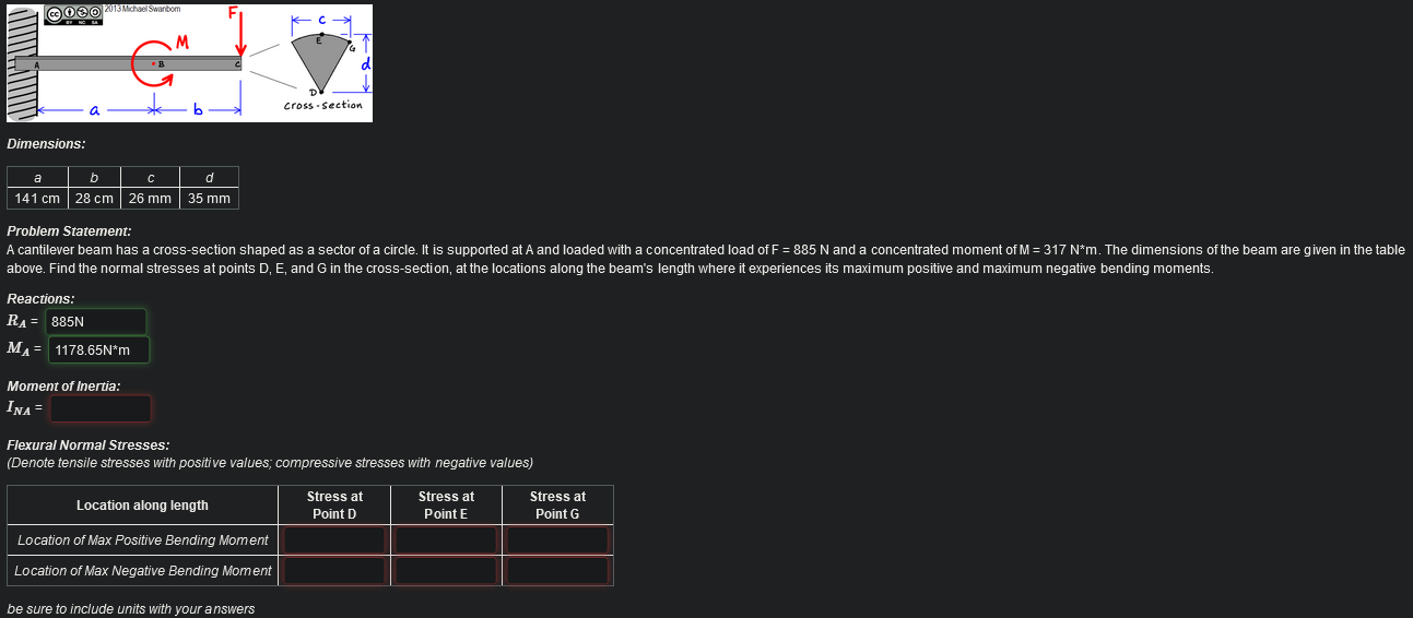 Dimensions: Problem Statement: Reactions: R A = 8
