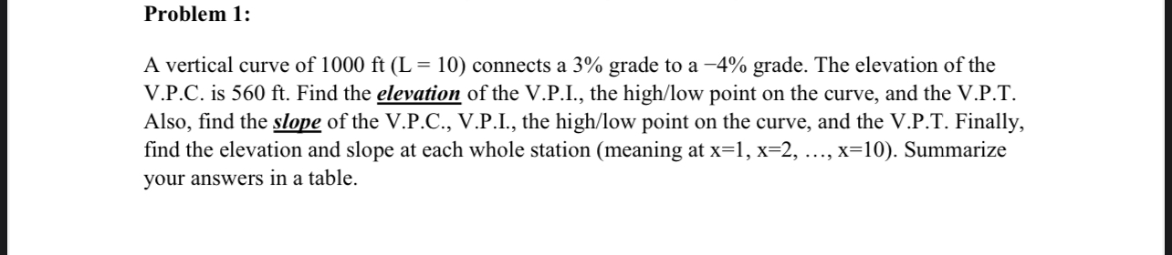 Problem 1 : A vertical curve of ) = ( 1 0