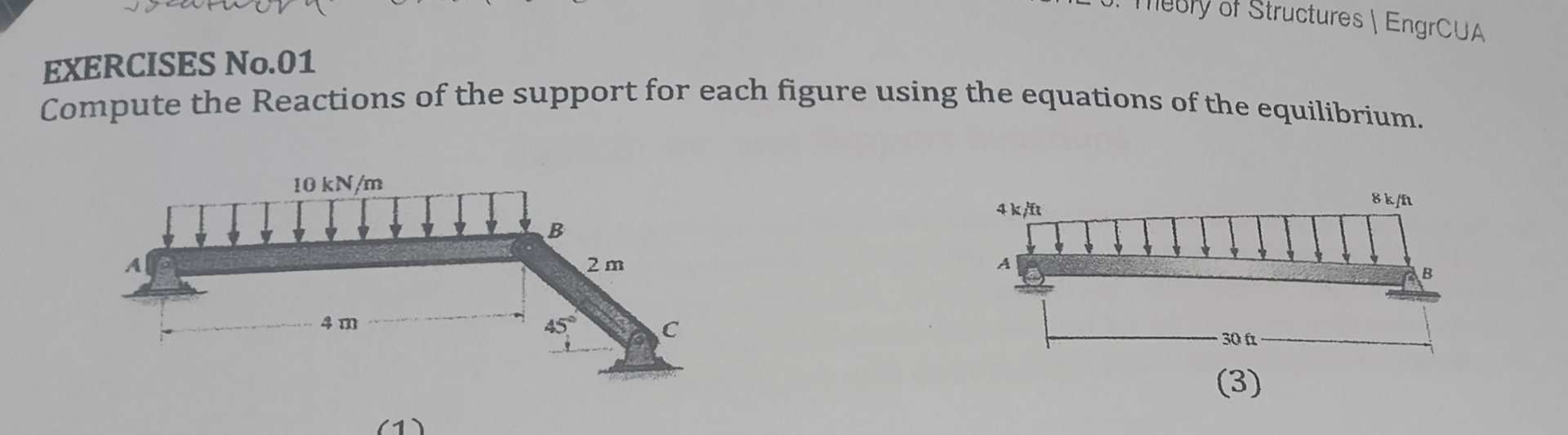 EXERCISES No . 0 1 Compute the Reactions of the