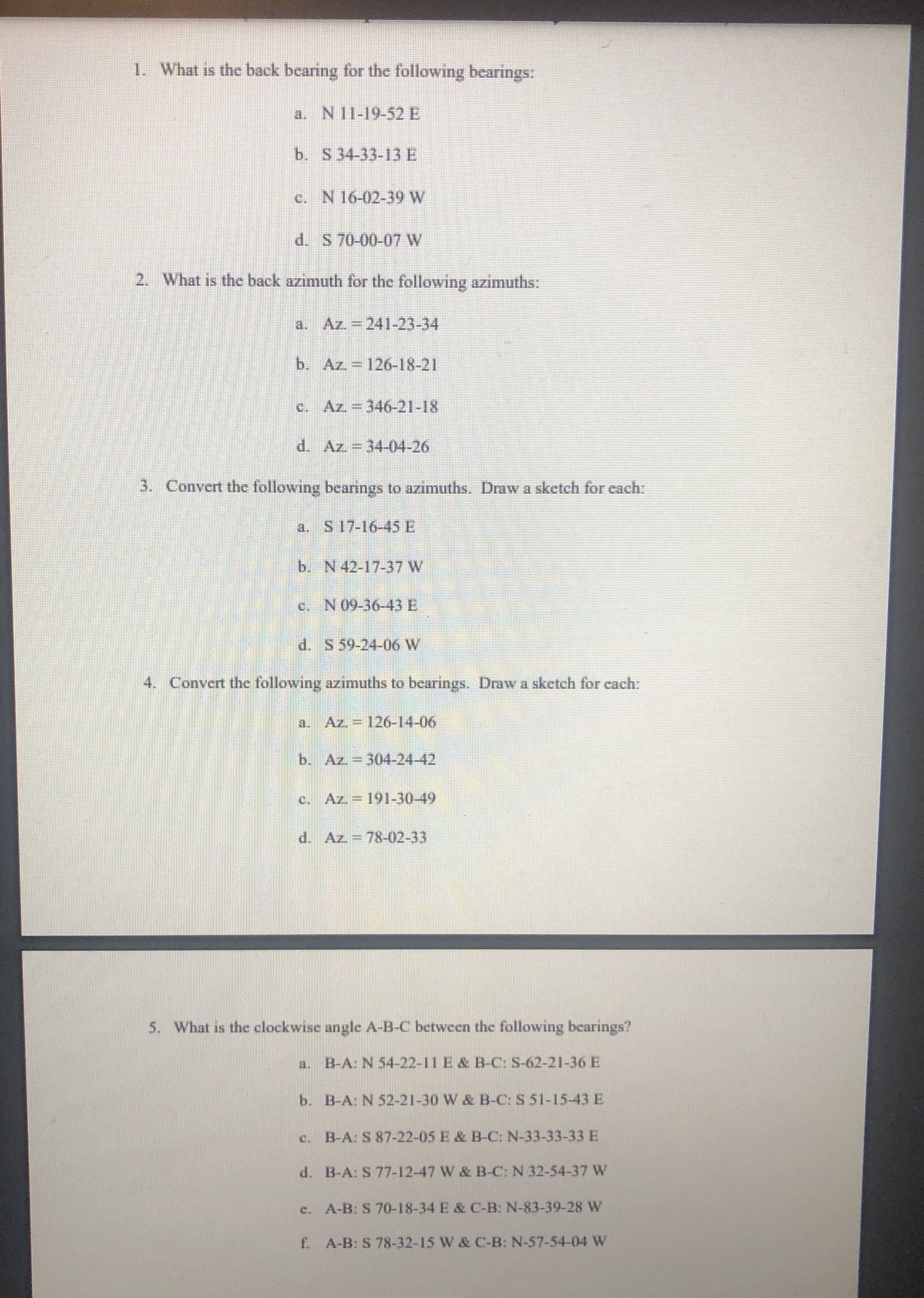 please solve one to five with sketches