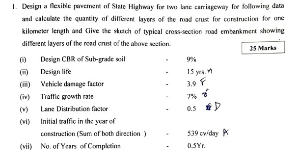 Design a flexible pavement of State Highway for