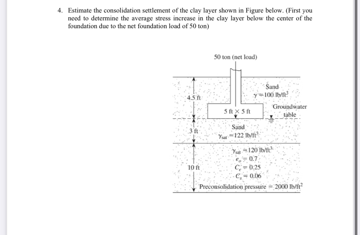 Estimate the consolidation settlement of the clay