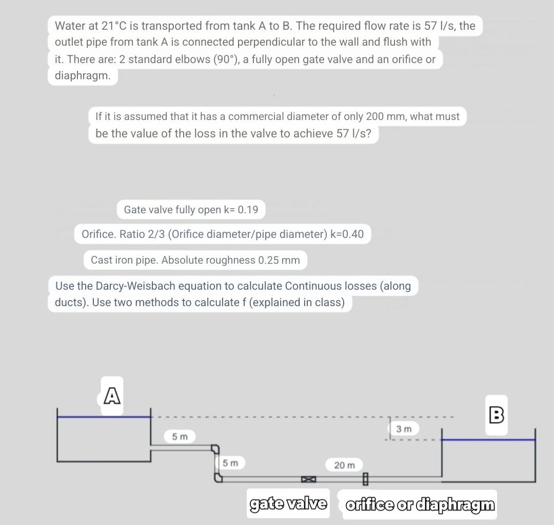 Water at 2 1 C is transported from tank A to B .