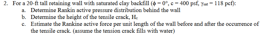 For a 2 0 - f t tall retaining wall with
