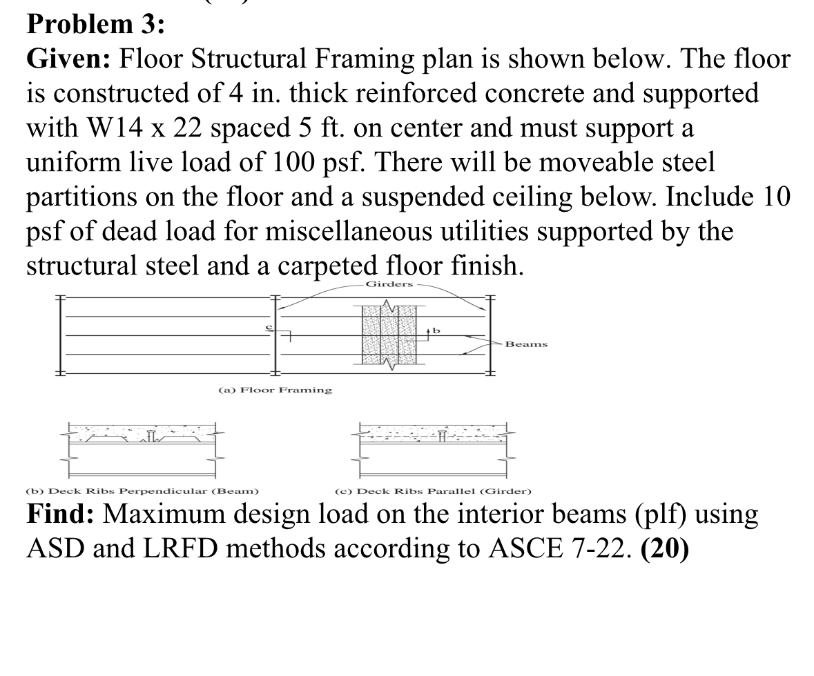 Problem 3 : Given: Floor Structural Framing plan