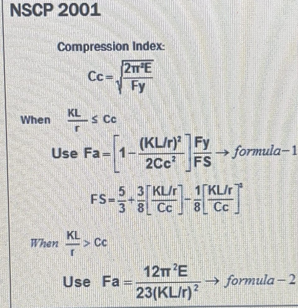 NSCP 2 0 0 1 Compression Index: C c = 2 2 E F y 2