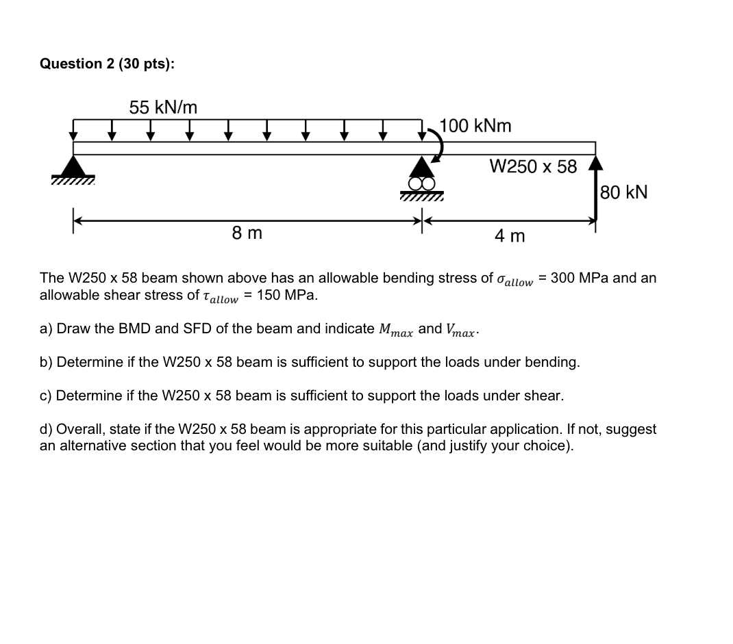 The W 2 5 0 5 8 beam shown above has an allowable