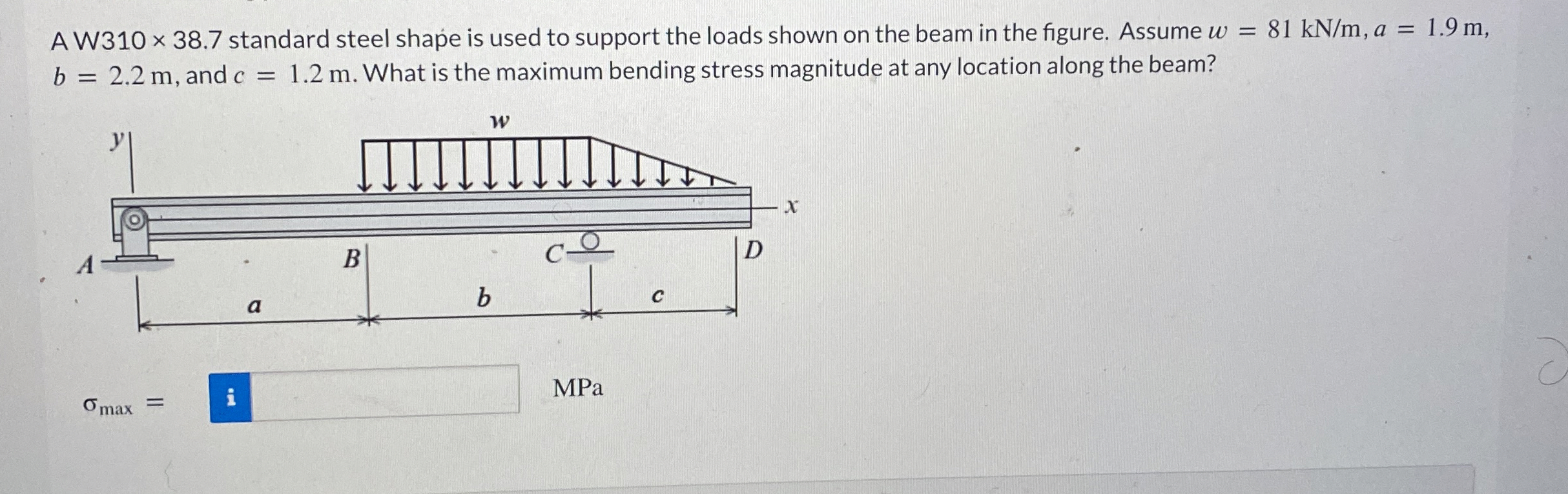 A W 3 1 0 3 8 . 7 standard steel shape is used to